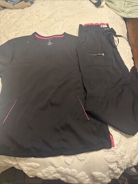 Koi lite Women's Black Scrub Pants with Pink Trim